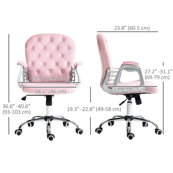 Office chair with adjustable height and padded backrest, pink
