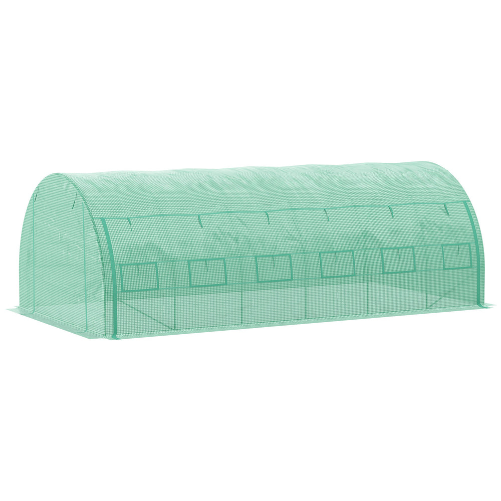 Large tunnel greenhouse with zipped door and 12 roll-up windows