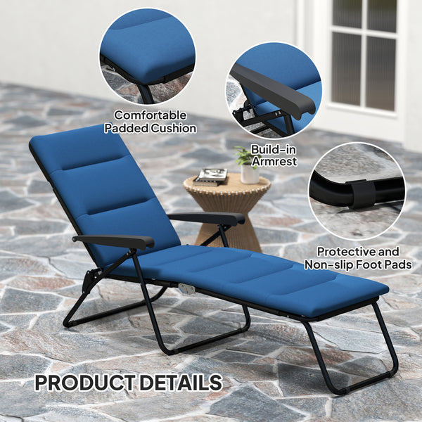 Chaise longue inclinable avec dossier réglable sur 6 positions, bleu