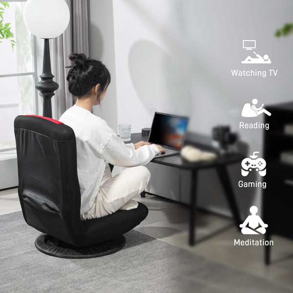 Chaise de sol pliante pivotante à 360 degrés, réglable sur 6 positions, rouge