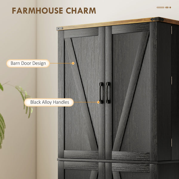 Meuble de rangement style campagnard avec 4 portes et étagère réglable, noir