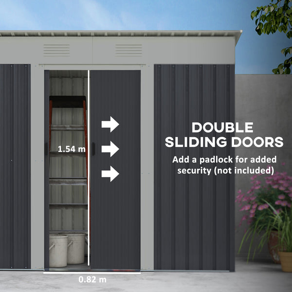 Abri de jardin en métal avec portes coulissantes verrouillables et aérations