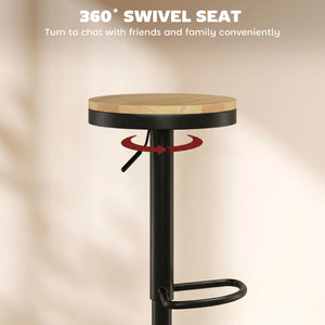 Ensemble de 2 tabourets de bar en bois, pivotants et réglables en hauteur, bois naturel et noir.