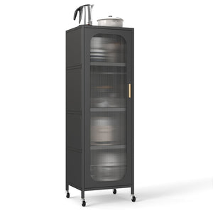Narrow 5-tier metal storage cabinet with adjustable shelves - Black
