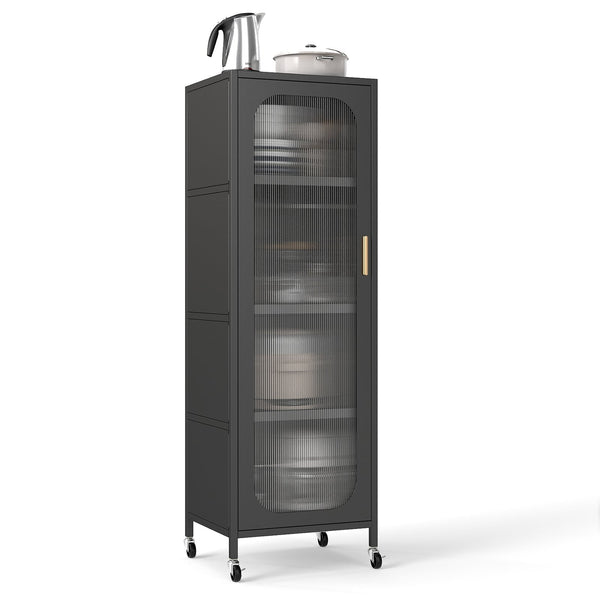 Narrow 5-tier metal storage cabinet with adjustable shelves - Black