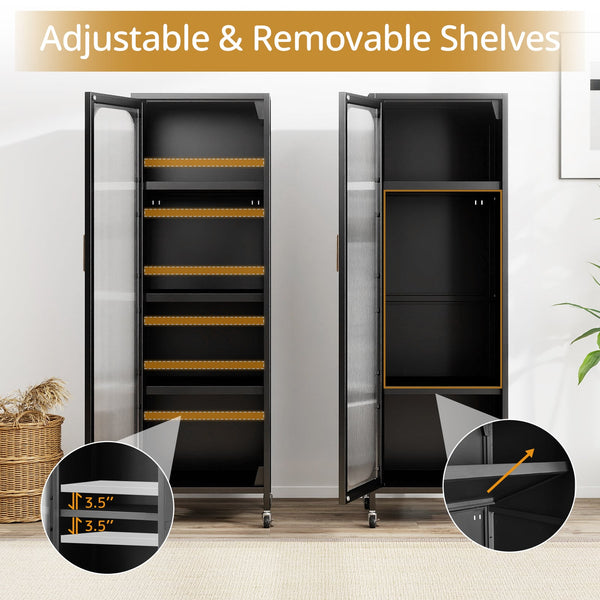 Narrow 5-tier metal storage cabinet with adjustable shelves - Black