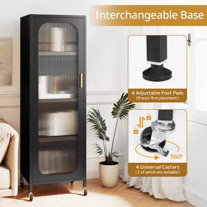 Narrow 5-tier metal storage cabinet with adjustable shelves - Black