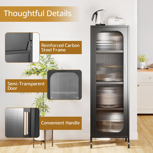 Narrow 5-tier metal storage cabinet with adjustable shelves - Black