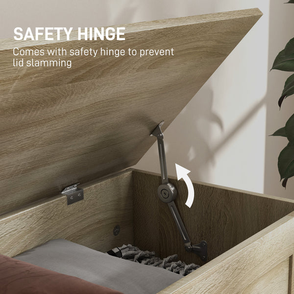 Coffre de rangement avec charnière de sécurité, aspect bois naturel