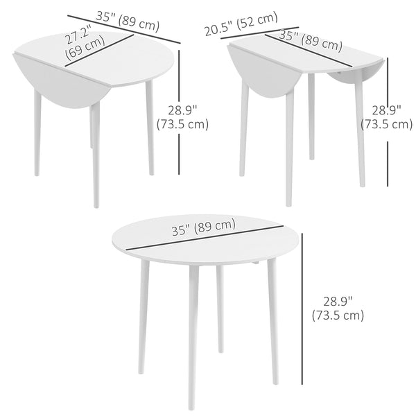Table de cuisine ronde à abattants pour petits espaces, blanc vieilli