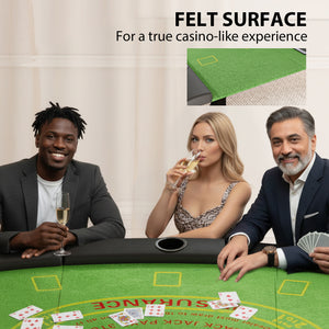 Folding poker table for 8 players, ideal for blackjack, Texas Hold'em and casino leisure, with 7 cup holders, green.