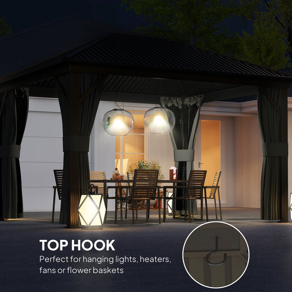 10' x 12' Outdoor Hardtop Gazebo Metal Roof Patio Gazebo with Aluminum Frame, Mesh Nettings, Dark Grey