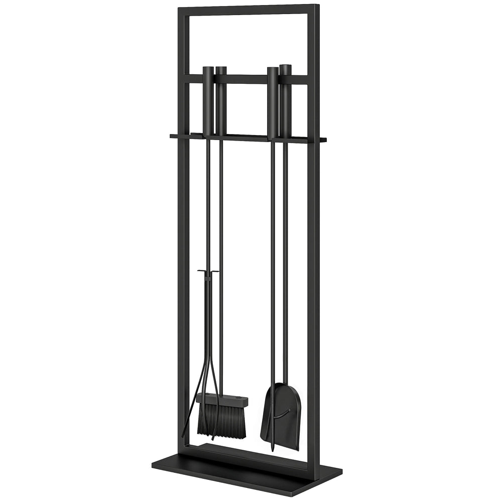 5-piece fireplace tool set with stand, shovel, brush, poker, and tongs – Black