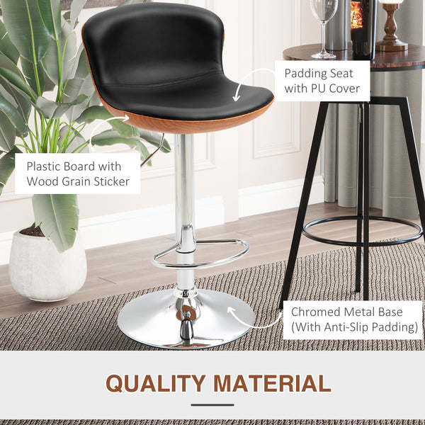 Lot de 2 tabourets de bar modernes avec dossier et repose-pieds pivotants, noir