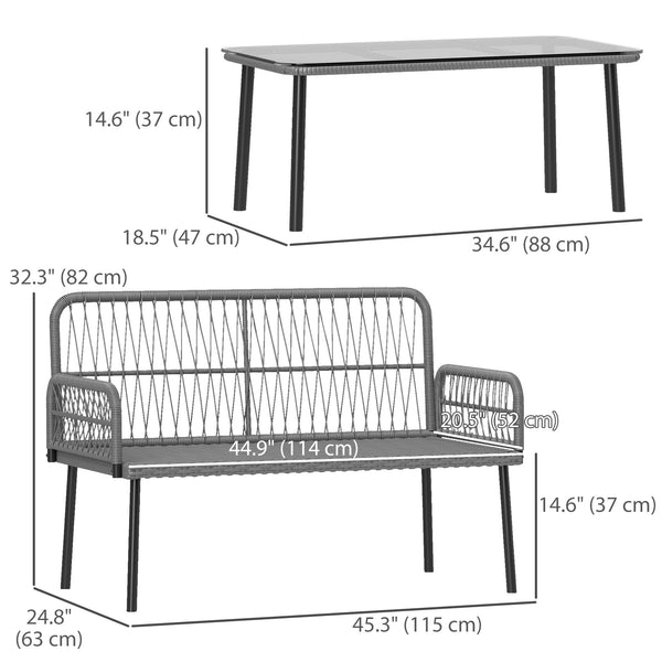 Ensemble de mobilier 2 pièces en résine tressée, gris clair