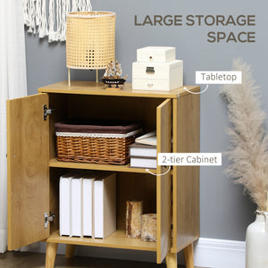 Storage unit with doors, shelves, and wooden legs, Natural wood