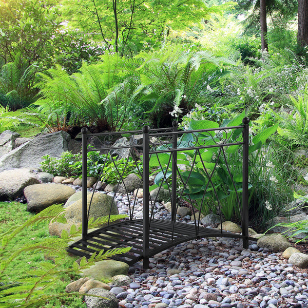 Pont de jardin classique avec rambardes de sécurité, noir