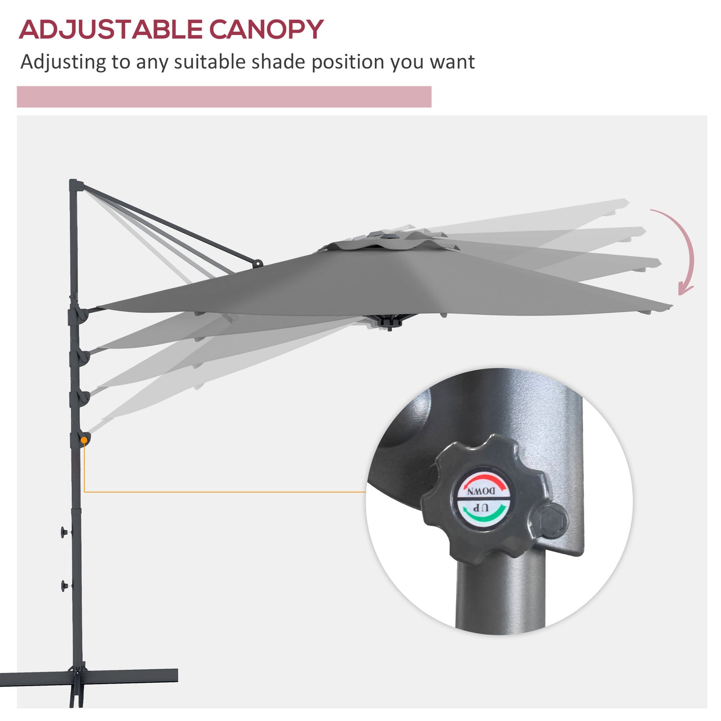 Outsunny Sunshade Sanctuary: 10FT Offset Cantilever Umbrella with 360° Rotating Aluminum Frame, Crank Lift 8 Ribs Cross Base Gray |