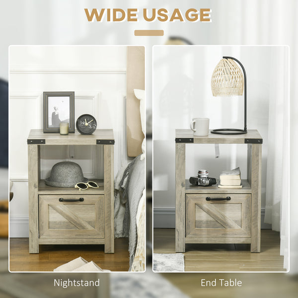 Table d'appoint style farmhouse avec rangement, gris
