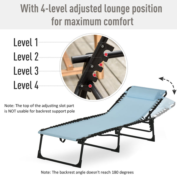 Chaise longue pliante d'extérieur réglable en 4 positions avec appui-tête, bleu clair