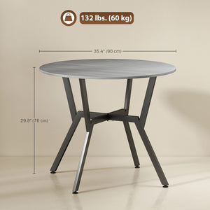 Modern round dining table with steel frame, grey