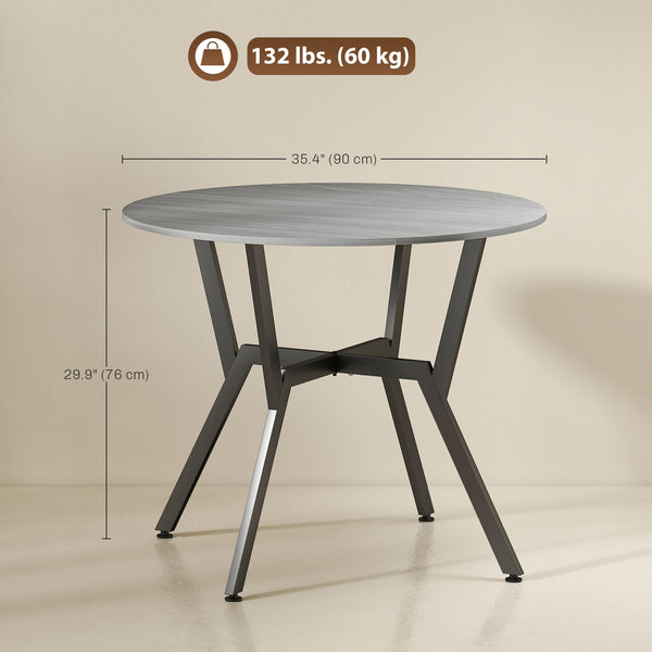 Modern round dining table with steel frame, grey