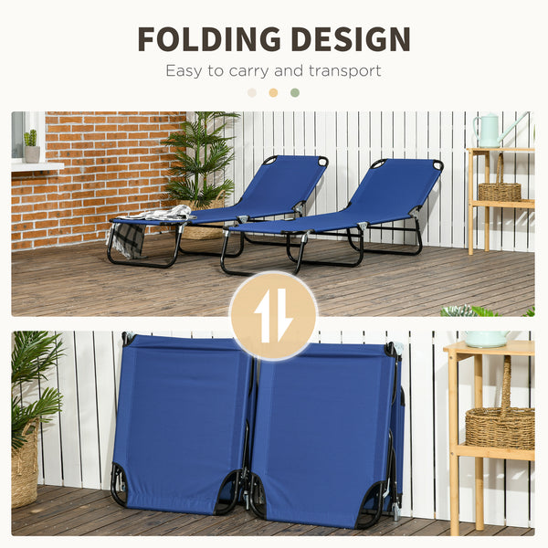 Ensemble de 2 chaises longues pliantes avec dossier inclinable, bleues