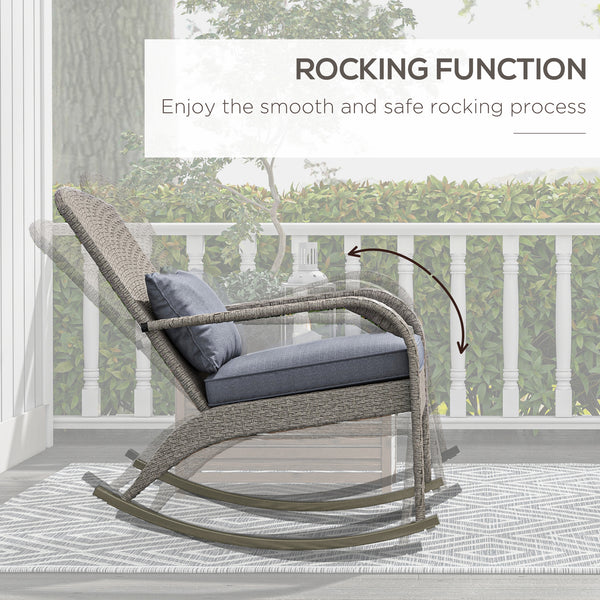 Chaise Adirondack à bascule d'extérieur en osier avec dossier haut, coussin d'assise, gris