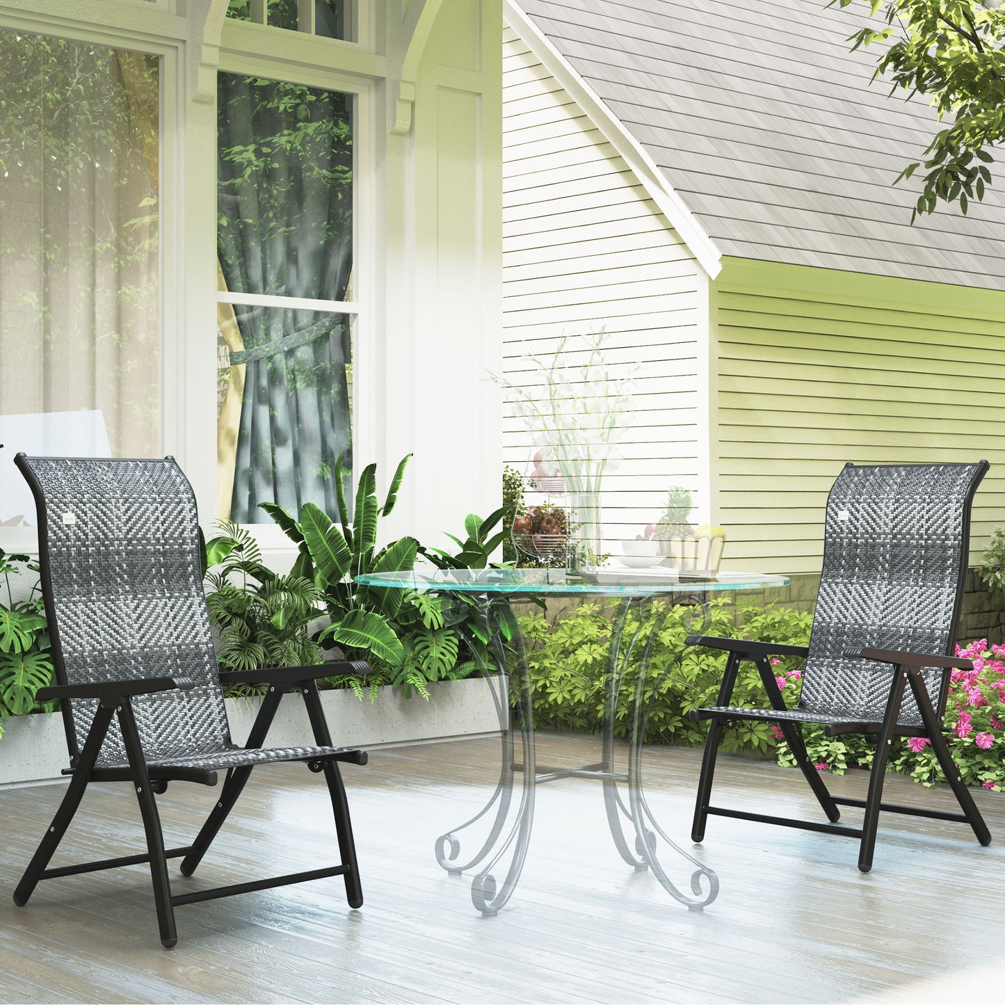 Lot de 2 chaises pliantes d'extérieur en osier avec dossier réglable, gris mélangé