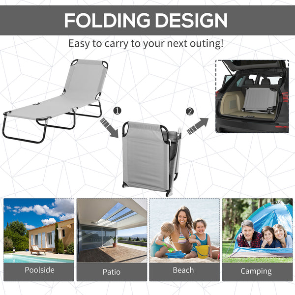 Folding and adjustable chaise longue with sunshade, white/grey 
