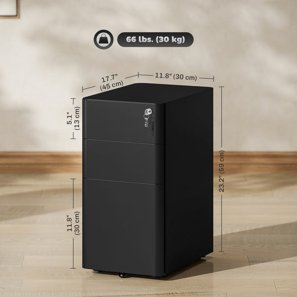 Classeur à 3 tiroirs, armoire de rangement verrouillable en acier avec barre de suspension pour dossiers lettre, A4 et documents légaux, noir