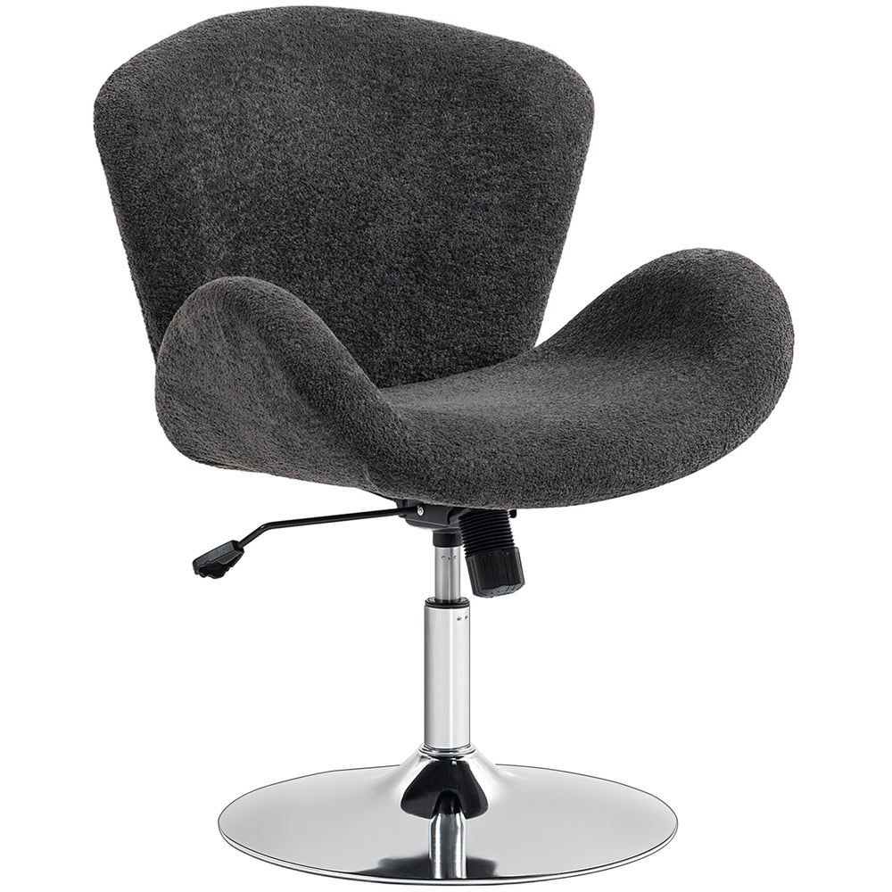 Fauteuil de bureau pivotant en velours avec assise large, gris foncé.