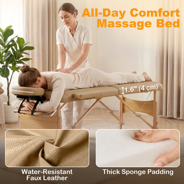 Table de massage pliante professionnelle réglable sur 9 niveaux avec accessoires – Brun pâle