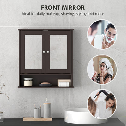 Medicine cabinet with mirror and double doors, dark brown