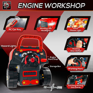 Mini gas station, kids' tool kit included, red 