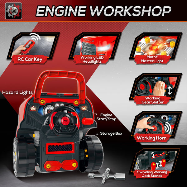 Mini gas station, kids' tool kit included, red 