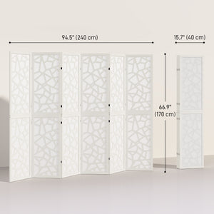 Paravent à 6 panneaux, 1,70 m, pliable et léger, motif géométrique, blanc
