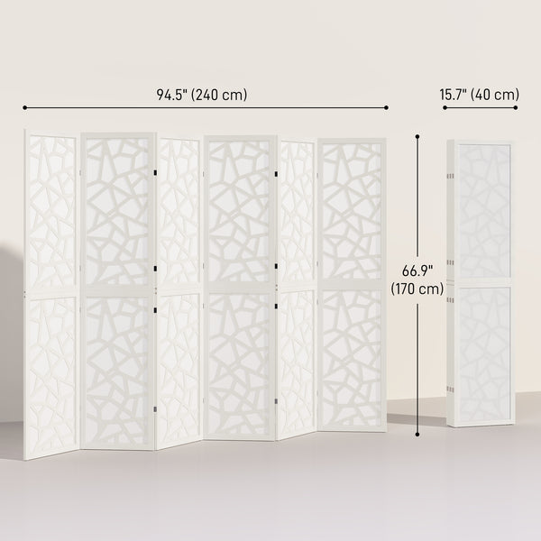 Paravent à 6 panneaux, 1,70 m, pliable et léger, motif géométrique, blanc