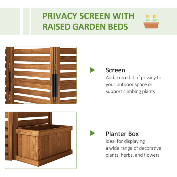 Outdoor Privacy Screen Wood Privacy Panel with 4 Planter Boxes, Raised Bed with 3 Panels, Drainage Holes
