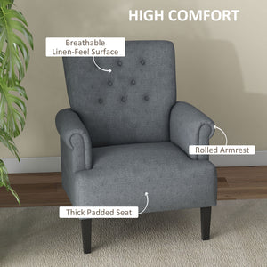 Fauteuil d'appoint en tissu avec pieds en bois et accoudoirs arrondis, gris