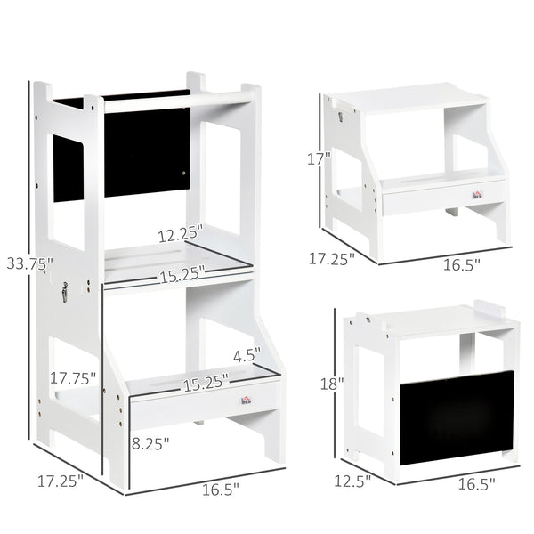 Marchepied 2 en 1 convertible pour tout-petits, blanc