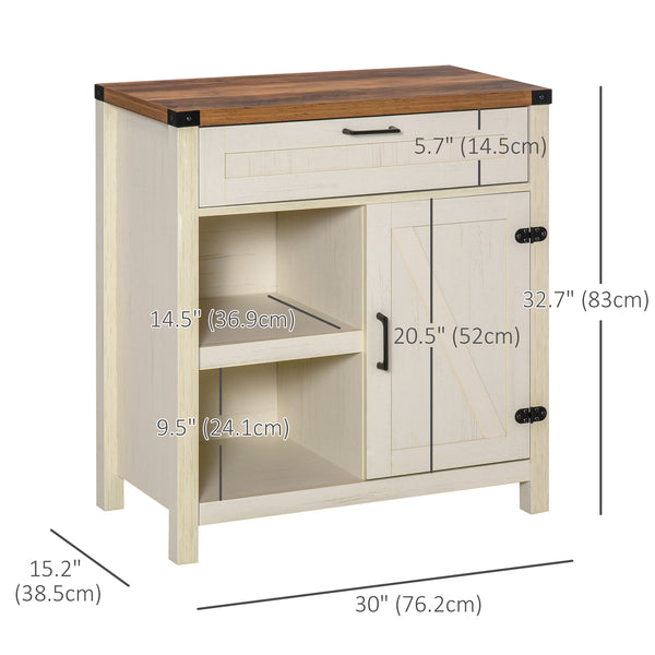 Buffet de rangement style rustique avec portes de grange, blanc