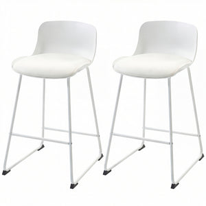 Ensemble de 2 tabourets de bar modernes en similicuir, hauteur comptoir, blanc.