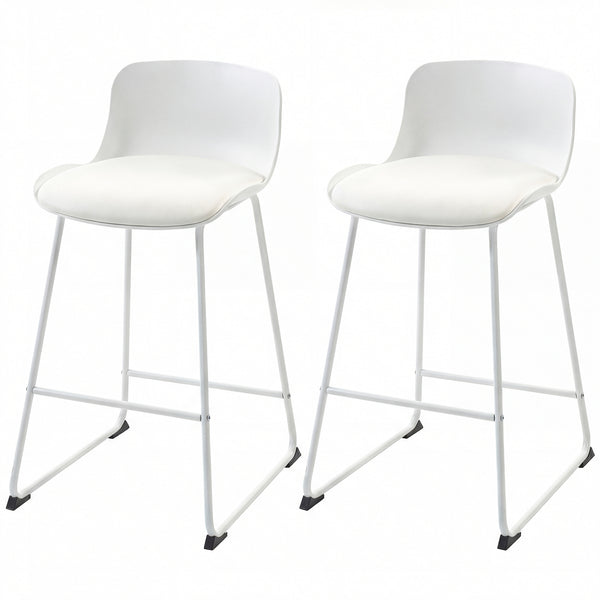 Ensemble de 2 tabourets de bar modernes en similicuir, hauteur comptoir, blanc.