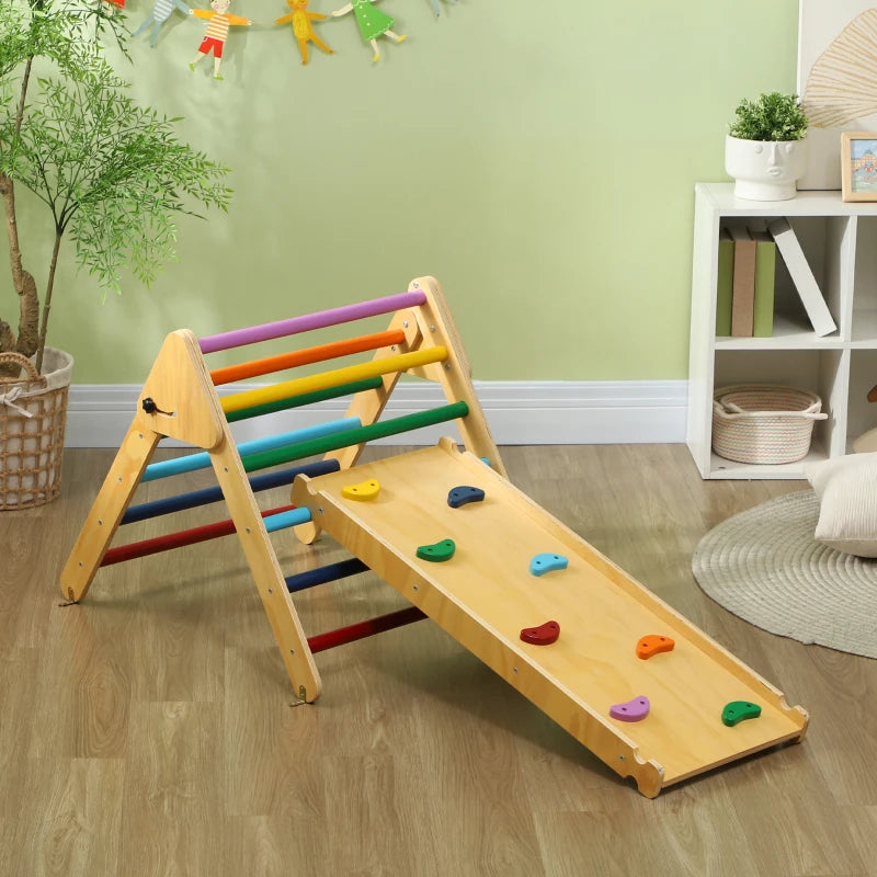 Ensemble d'escalade 3 en 1 multicolore avec rampe pour tout-petits en bois naturel