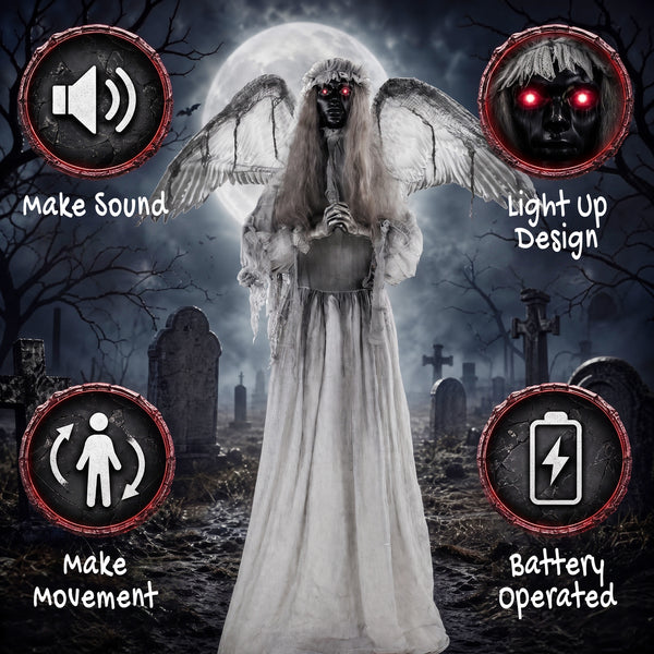 Halloween Animated Standing Crying Angel Decoration with Sound and Touch Activation