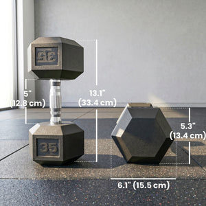 Ensemble de 2 haltères hexagonaux de 35 lb avec revêtement en caoutchouc – Noir