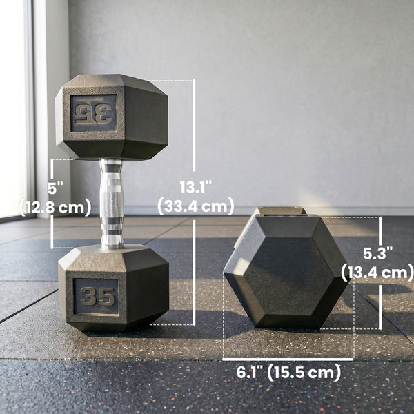 Ensemble de 2 haltères hexagonaux de 35 lb avec revêtement en caoutchouc – Noir