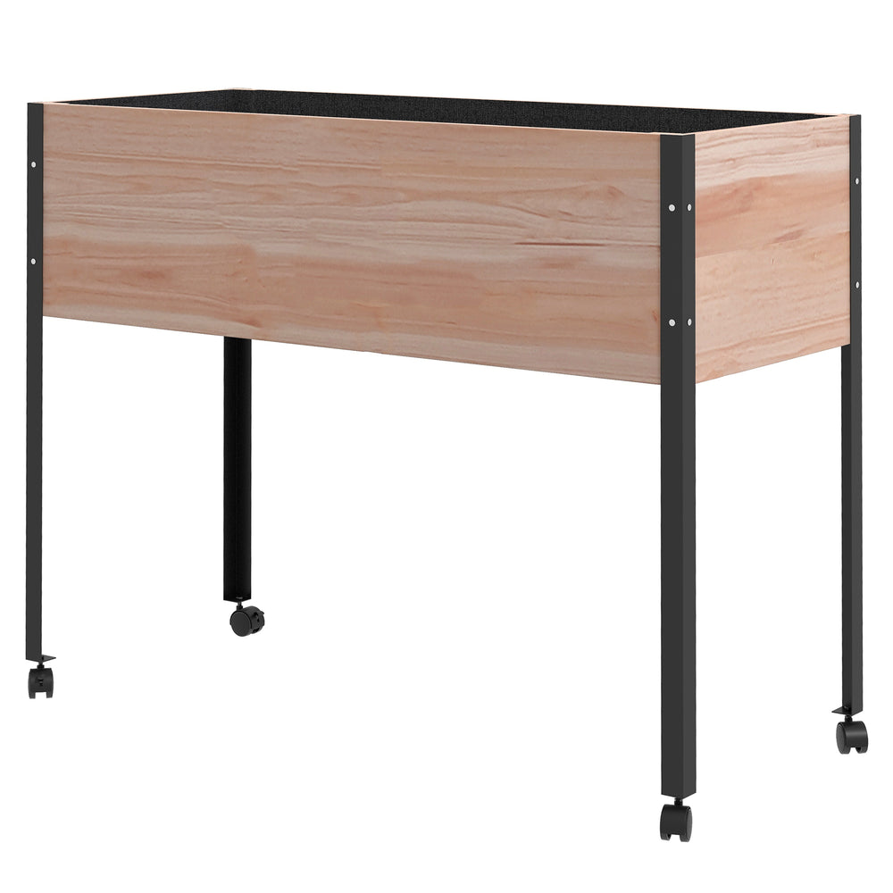 Jardinière surélevée en bois avec roulettes, pieds en métal, trous de drainage et doublure de bac