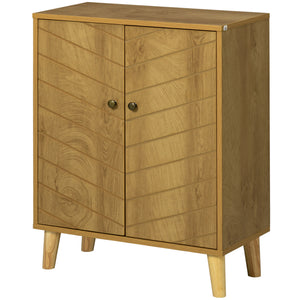 Storage unit with doors, shelves, and wooden legs, Natural wood